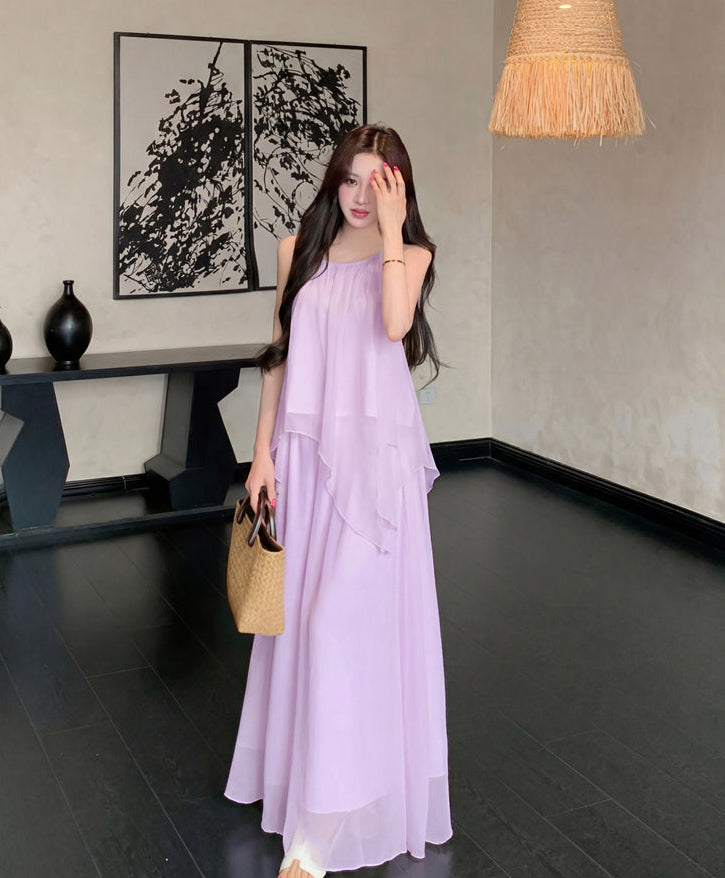 Gentle And Youthful Chiffon Two-Piece Set With Camisole Top and Skirt