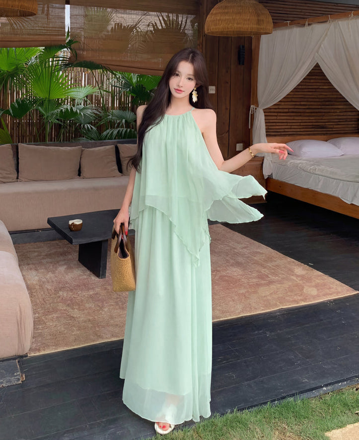 Gentle And Youthful Chiffon Two-Piece Set With Camisole Top and Skirt