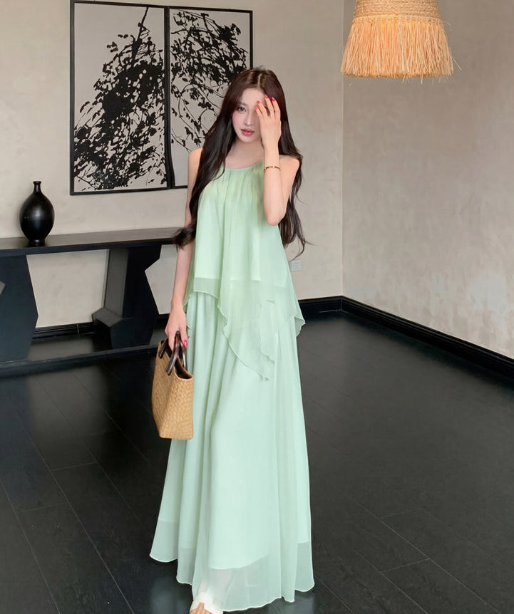 Gentle And Youthful Chiffon Two-Piece Set With Camisole Top and Skirt