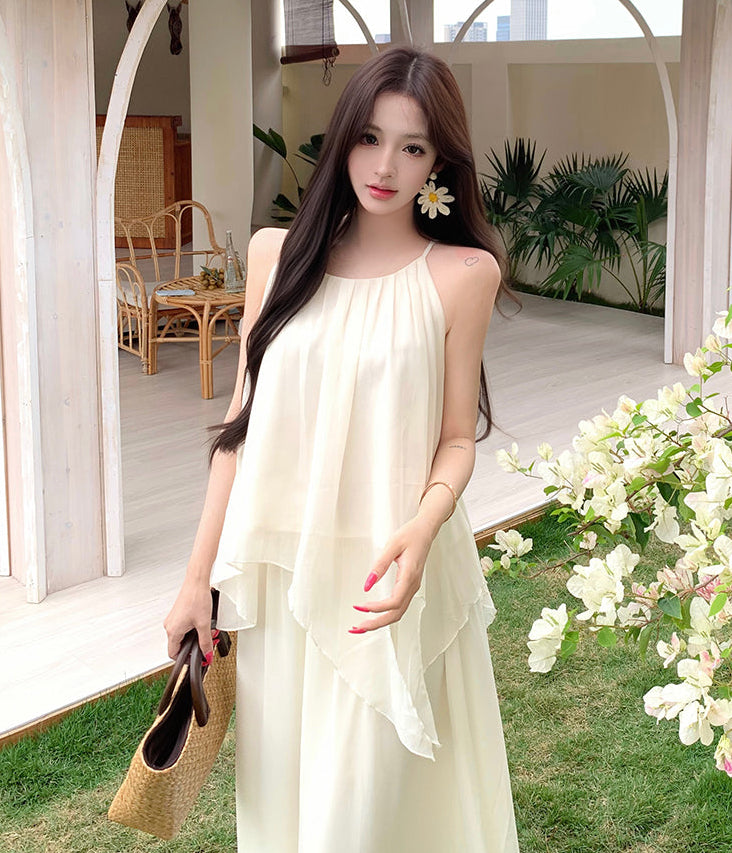 Gentle And Youthful Chiffon Two-Piece Set With Camisole Top and Skirt