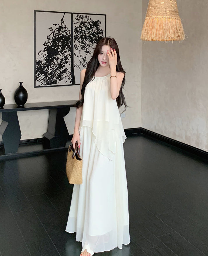 Gentle And Youthful Chiffon Two-Piece Set With Camisole Top and Skirt