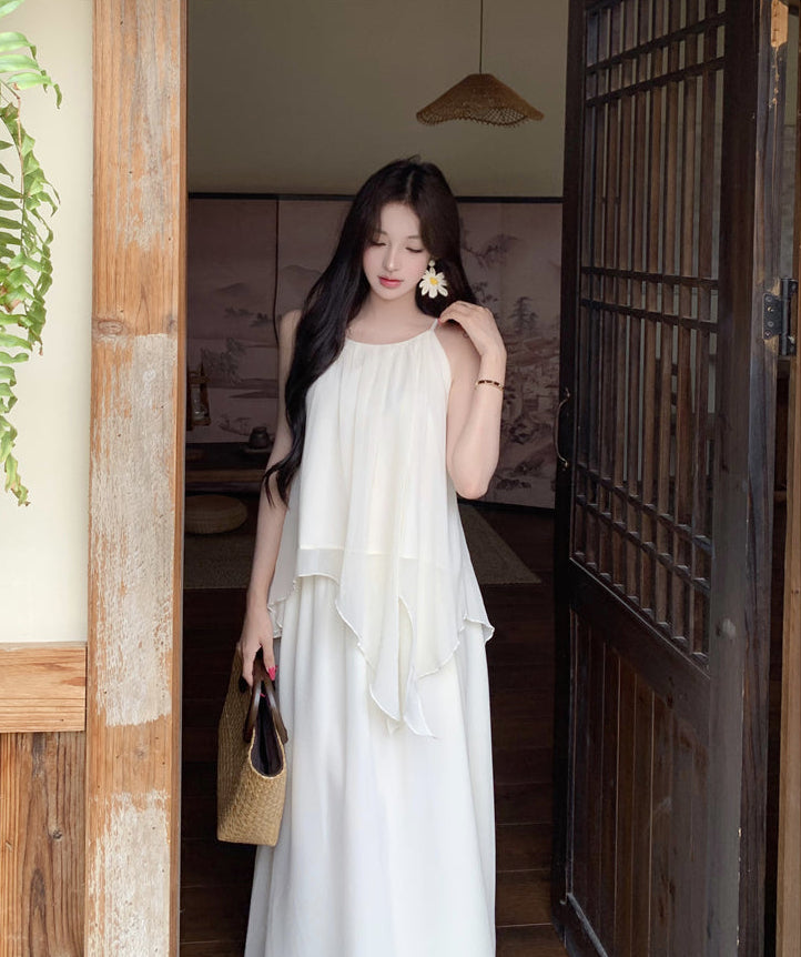 Gentle And Youthful Chiffon Two-Piece Set With Camisole Top and Skirt