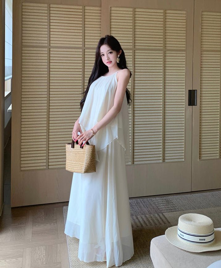 Gentle And Youthful Chiffon Two-Piece Set With Camisole Top and Skirt