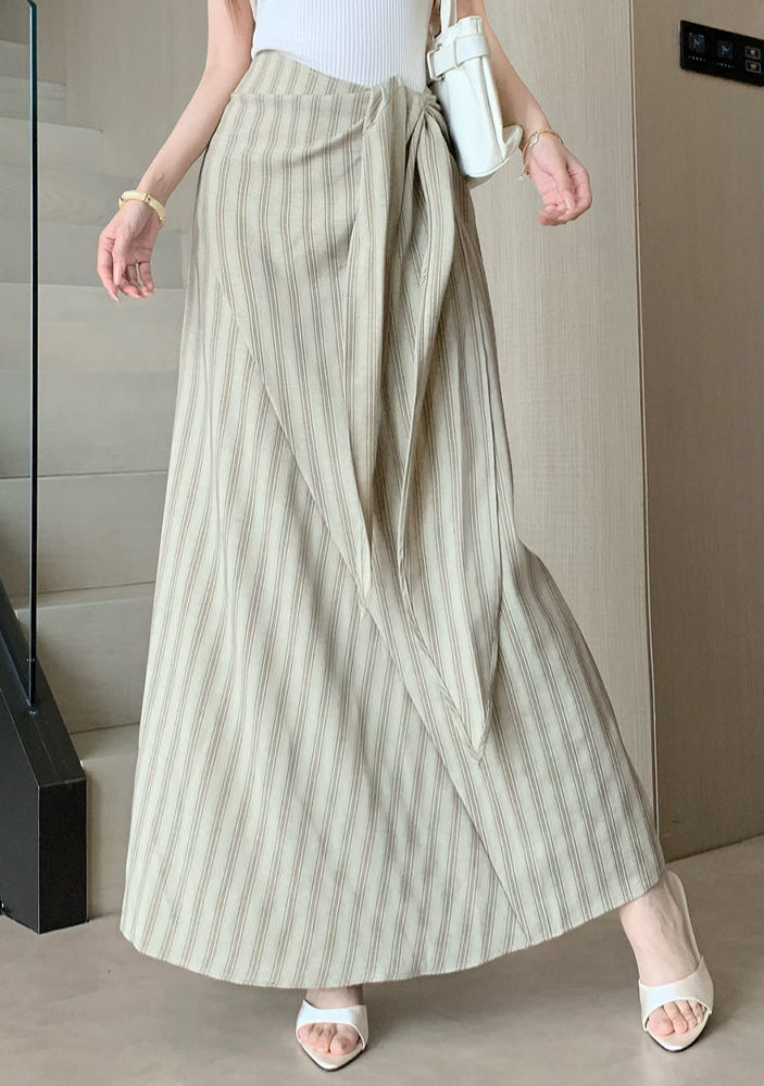French-Style High-Waist Striped Midi Skirt With A Tie-Waist