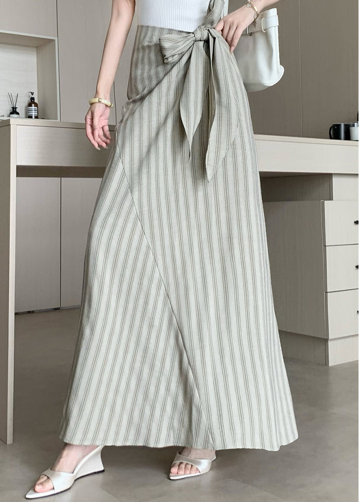 French-Style High-Waist Striped Midi Skirt With A Tie-Waist