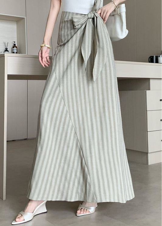 French-Style High-Waist Striped Midi Skirt With A Tie-Waist