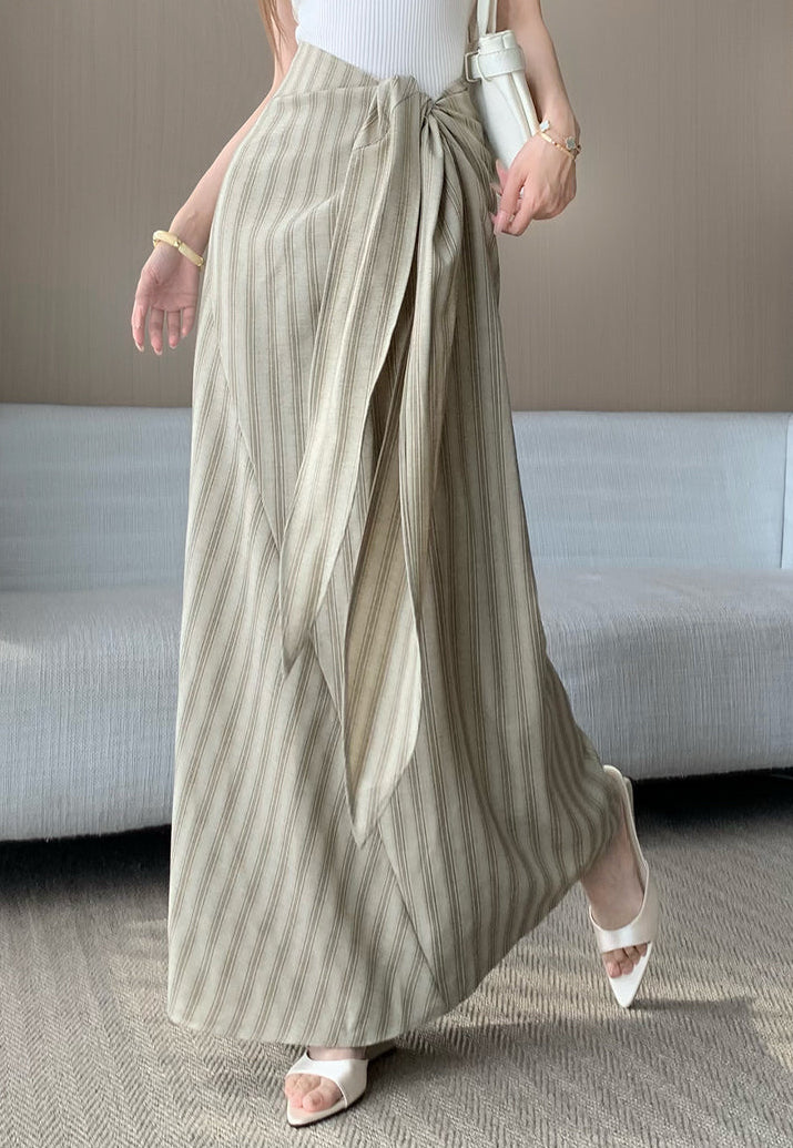 French-Style High-Waist Striped Midi Skirt With A Tie-Waist