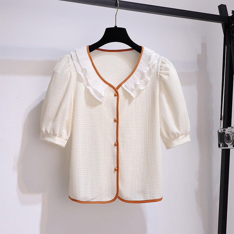 French Chic Ruffled Puff Sleeve Two-Piece Shorts Set