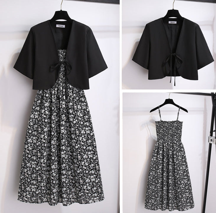 French Cottage Floral Midi Dress & Short-Sleeve Cardigan Set