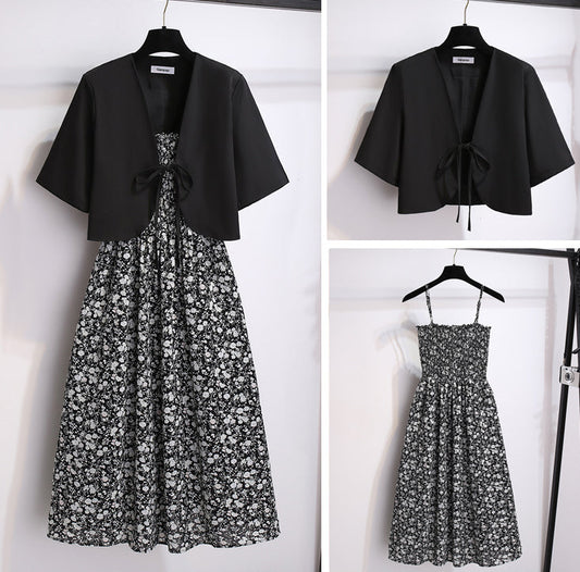 French Cottage Floral Midi Dress & Short-Sleeve Cardigan Set