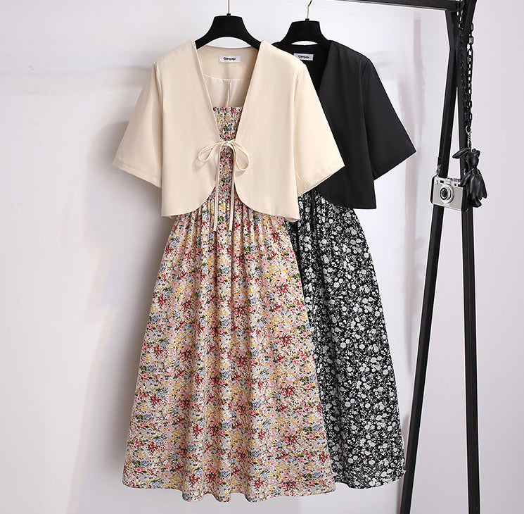 French Cottage Floral Midi Dress & Short-Sleeve Cardigan Set