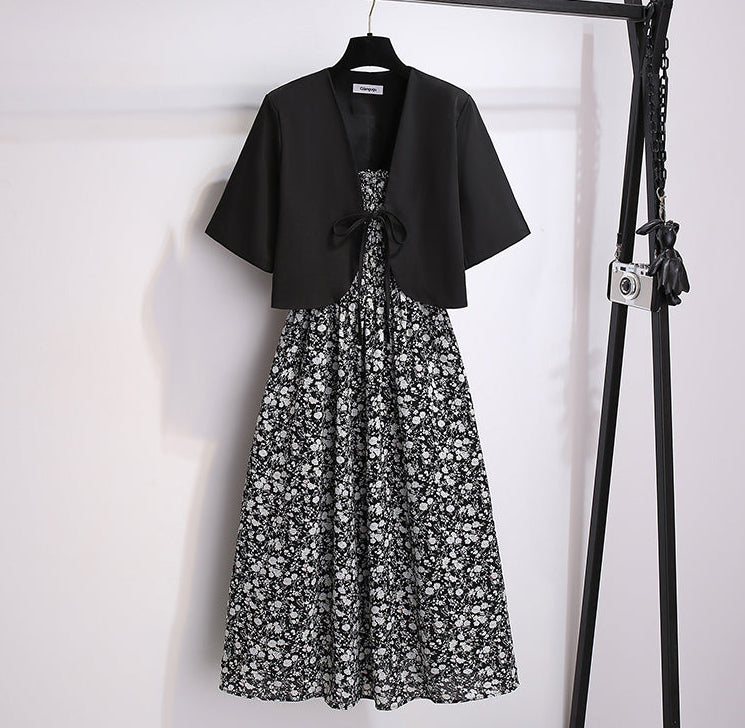 French Cottage Floral Midi Dress & Short-Sleeve Cardigan Set