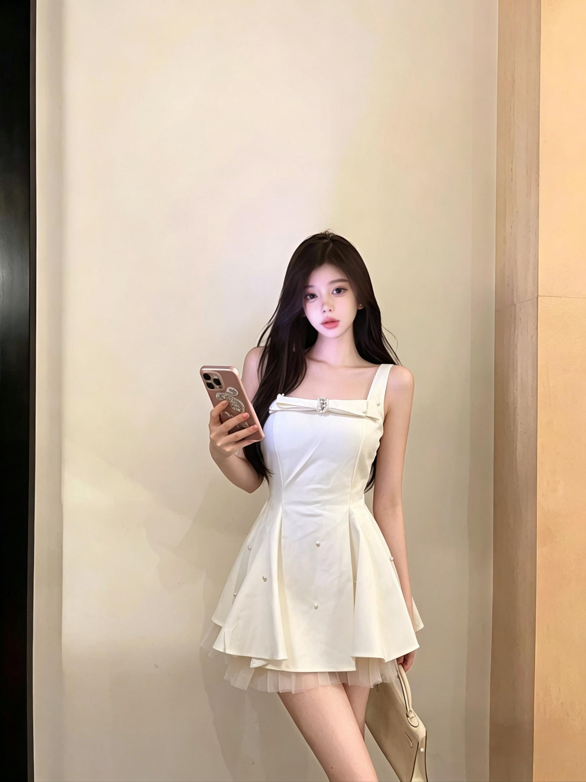 French Elegant White Princess Mini Dress