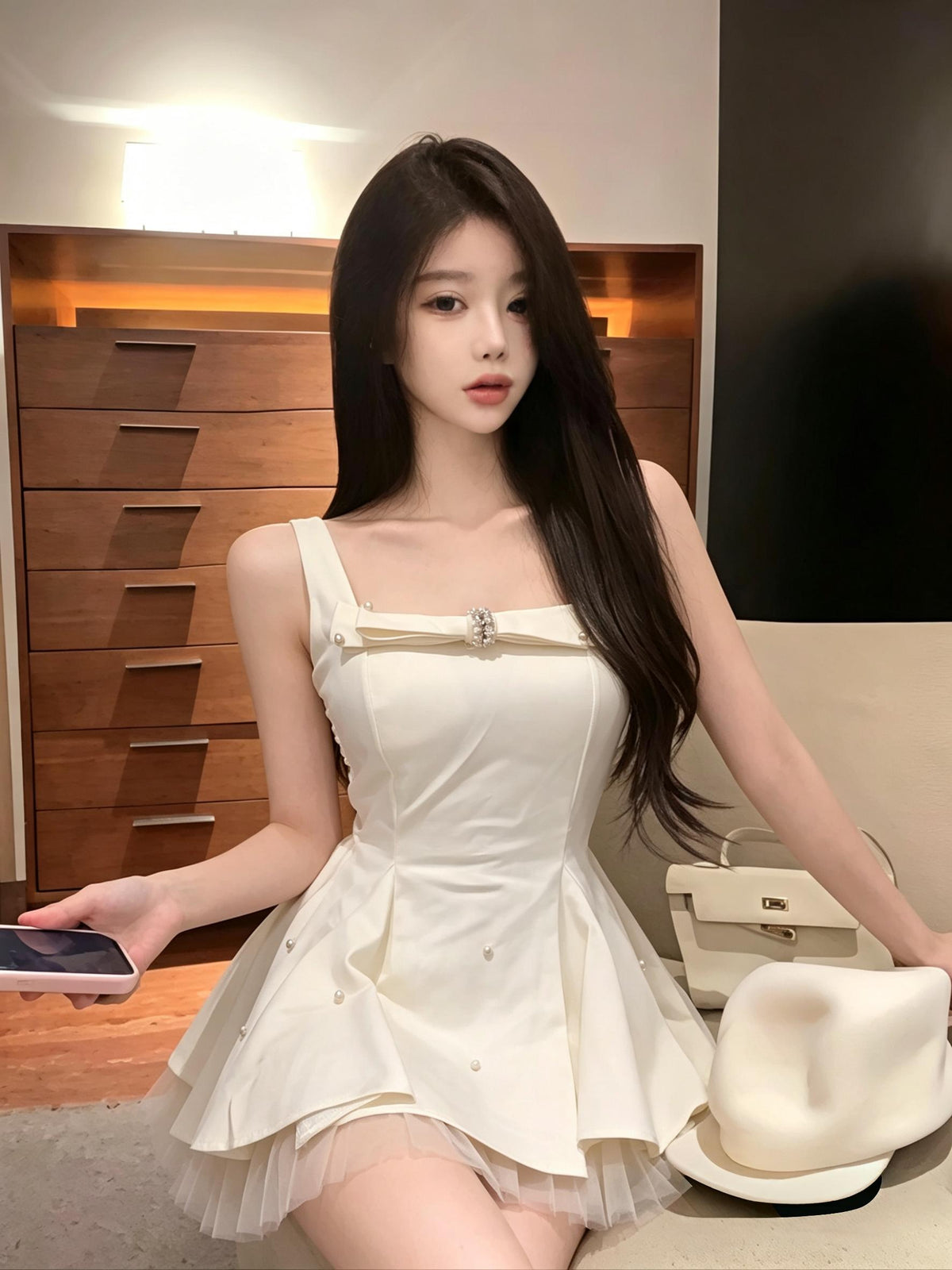 French Elegant White Princess Mini Dress