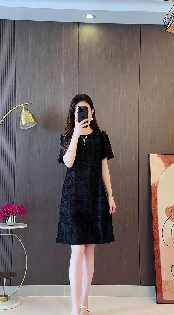 The Petal-Fringe A-Line Mini Dress