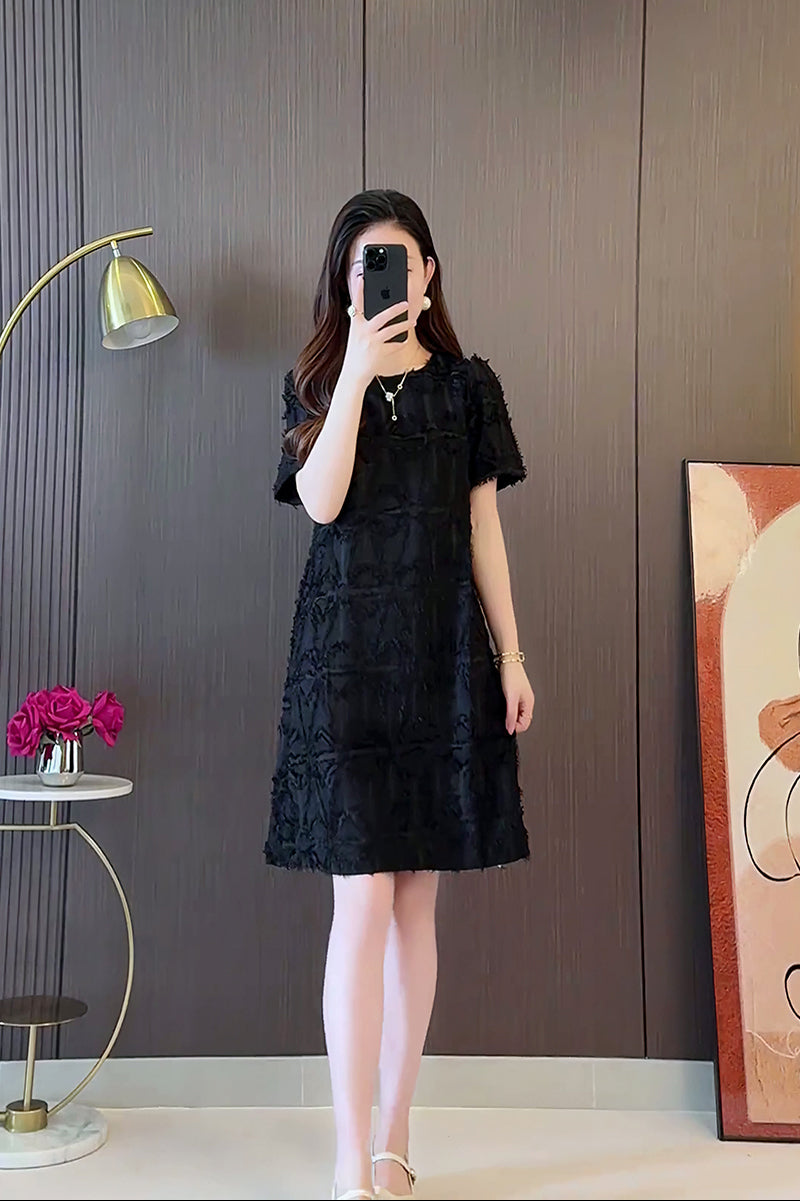 The Petal-Fringe A-Line Mini Dress