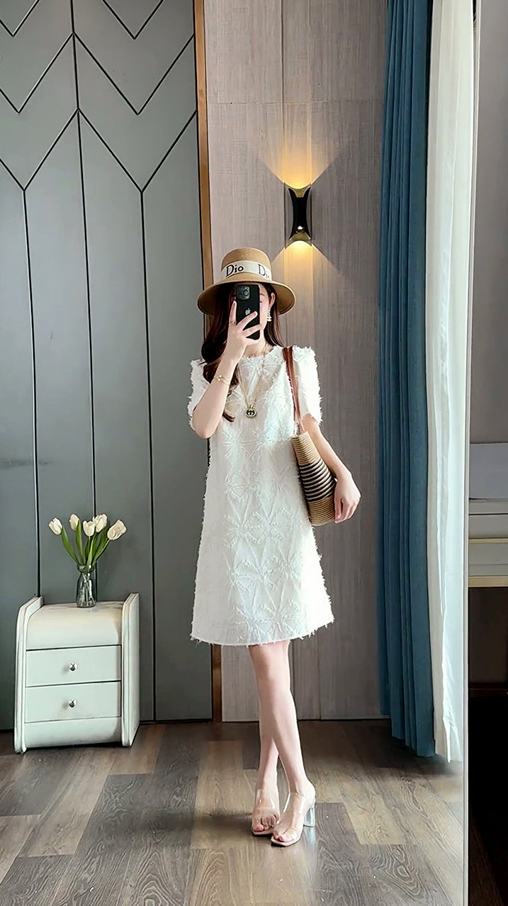 The Petal-Fringe A-Line Mini Dress
