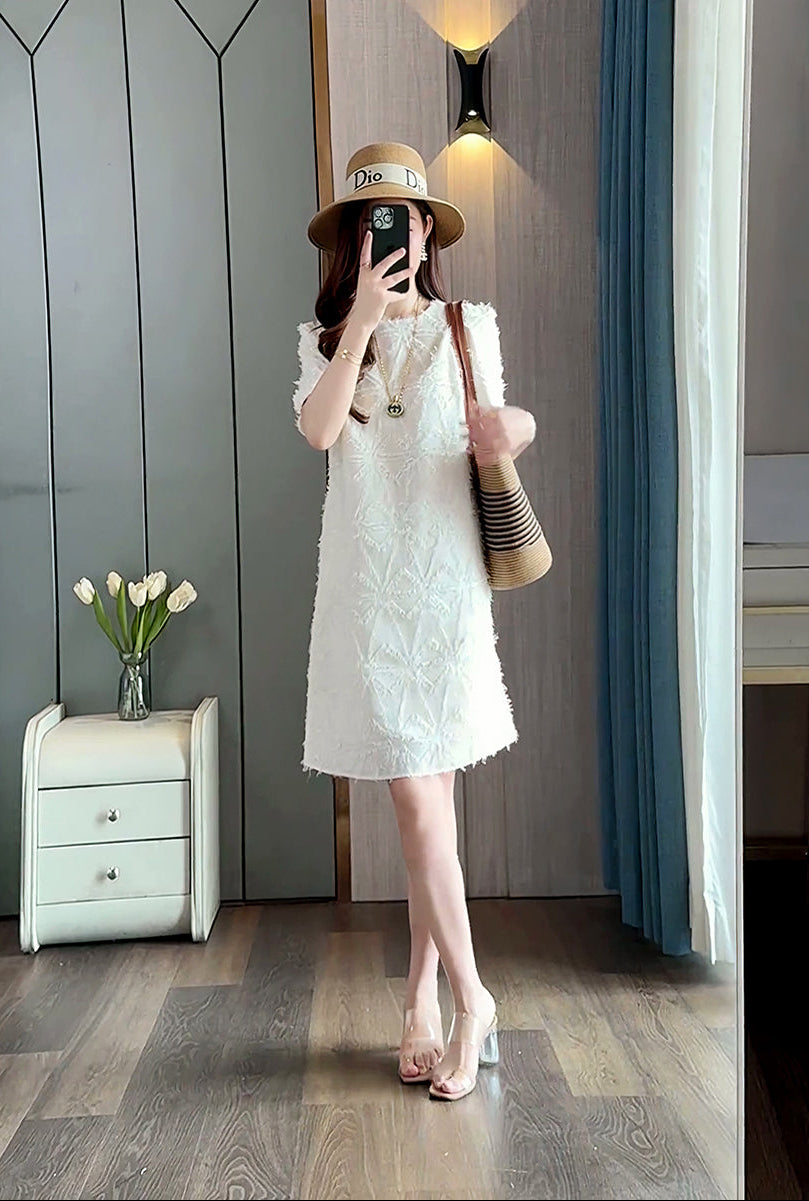The Petal-Fringe A-Line Mini Dress