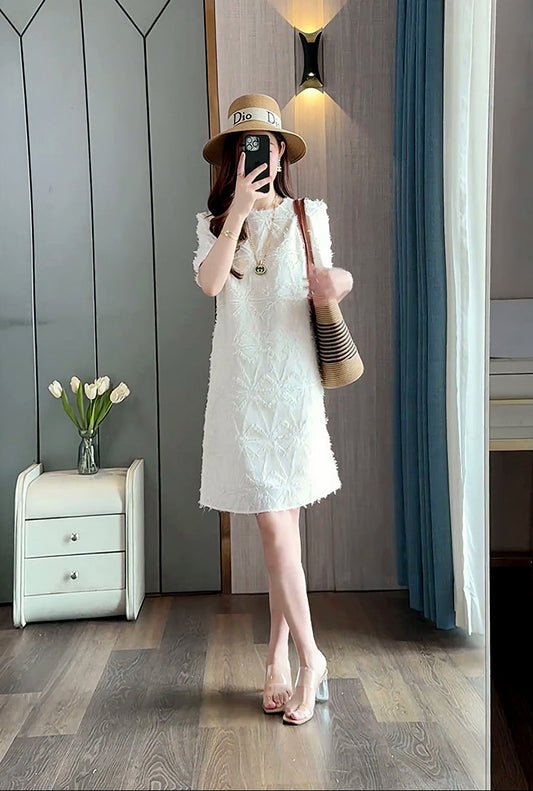 The Petal-Fringe A-Line Mini Dress