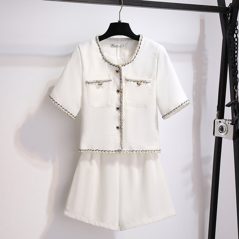 French Vintage Braided Trim Two-Piece Shorts Set | Ivory & Black
