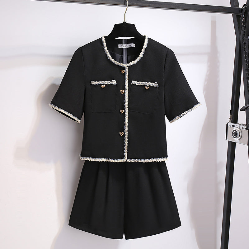 French Vintage Braided Trim Two-Piece Shorts Set | Ivory & Black