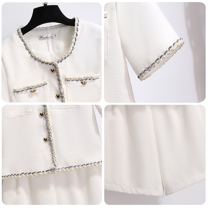 French Vintage Braided Trim Two-Piece Shorts Set | Ivory & Black