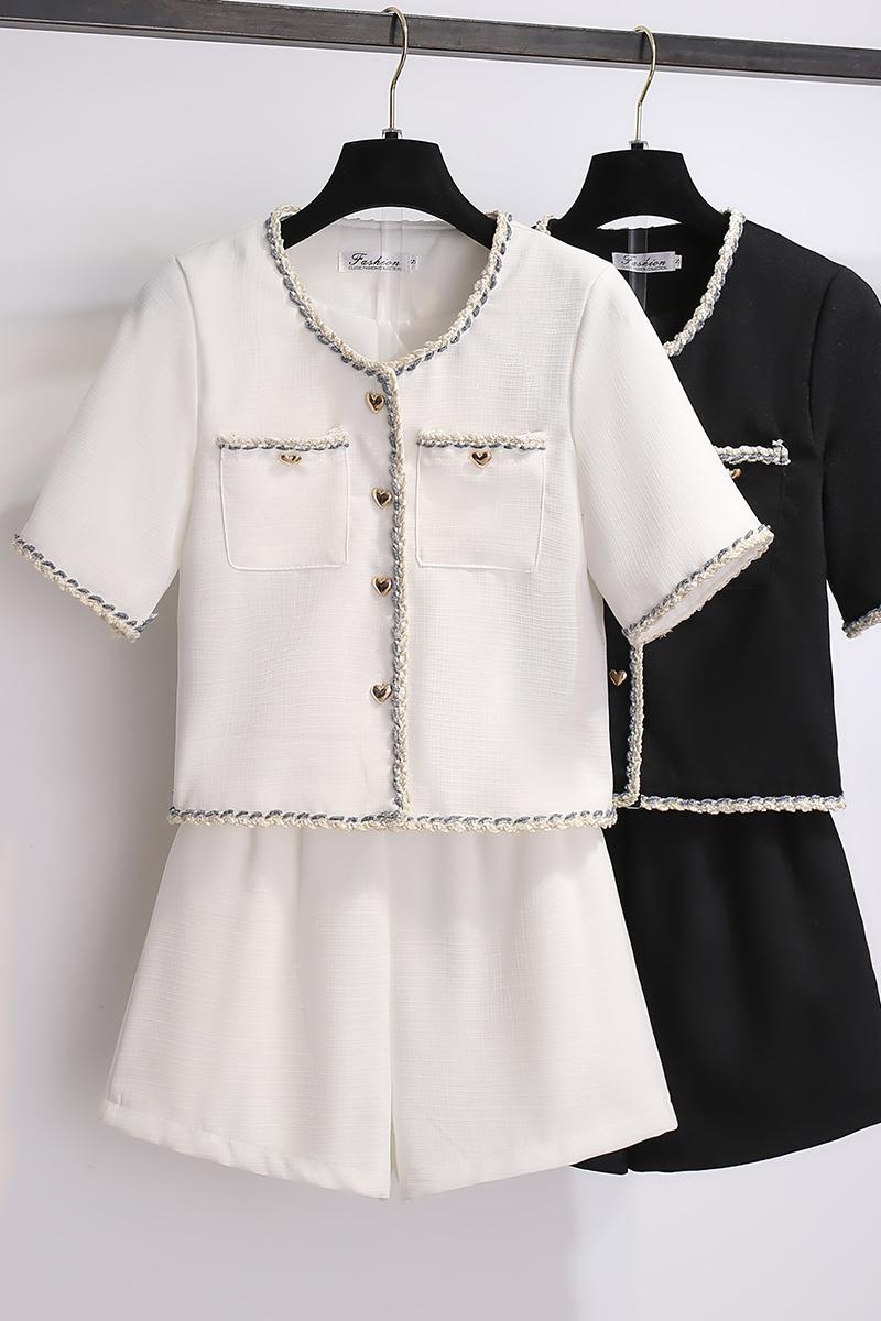 French Vintage Braided Trim Two-Piece Shorts Set | Ivory & Black