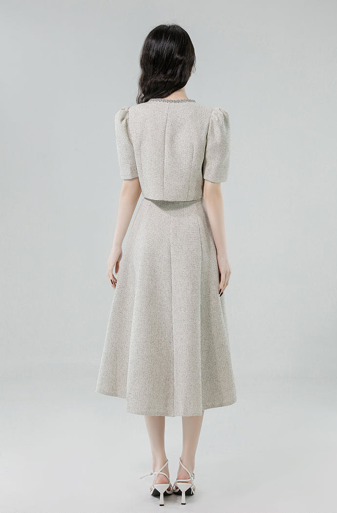 French Vintage Tweed Two-Piece Midi Dress