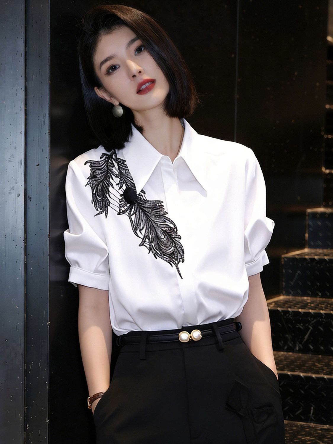 French Style White Short-Sleeved Shirt For Women