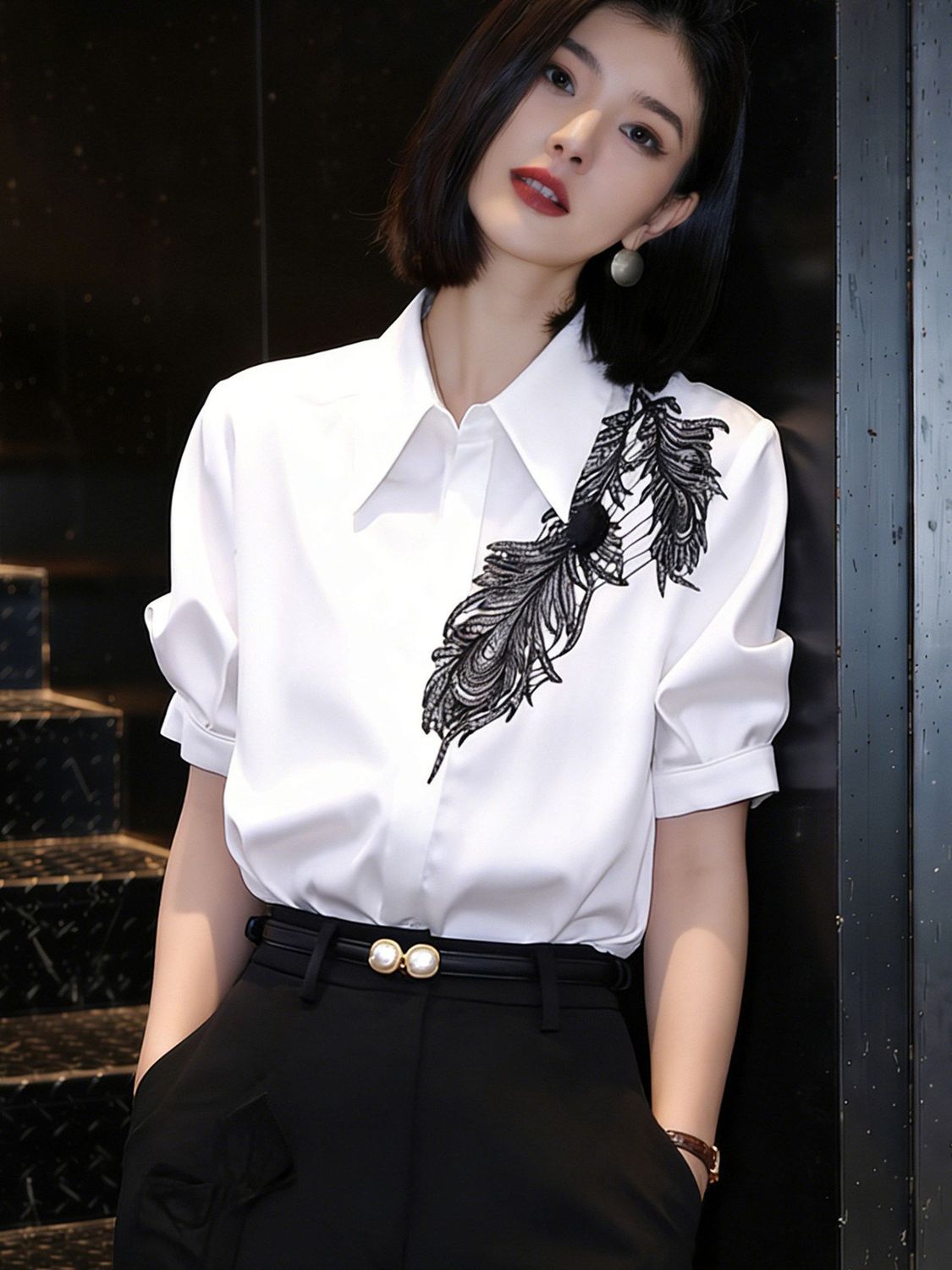 French Style White Short-Sleeved Shirt For Women