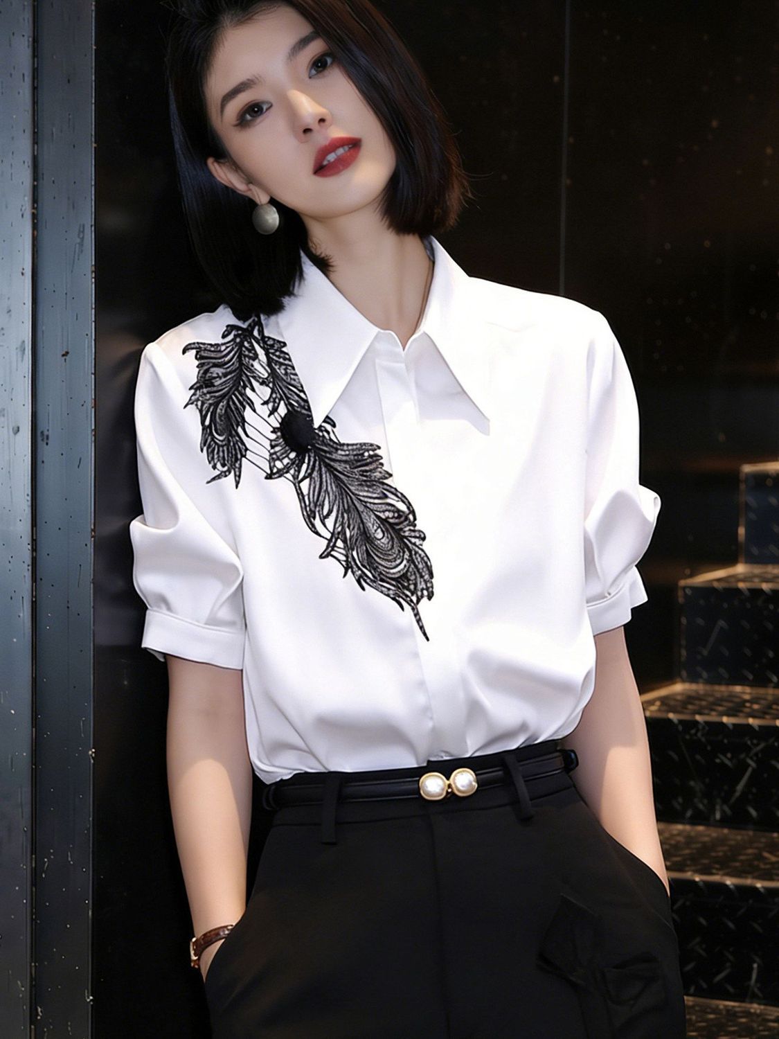 French Style White Short-Sleeved Shirt For Women
