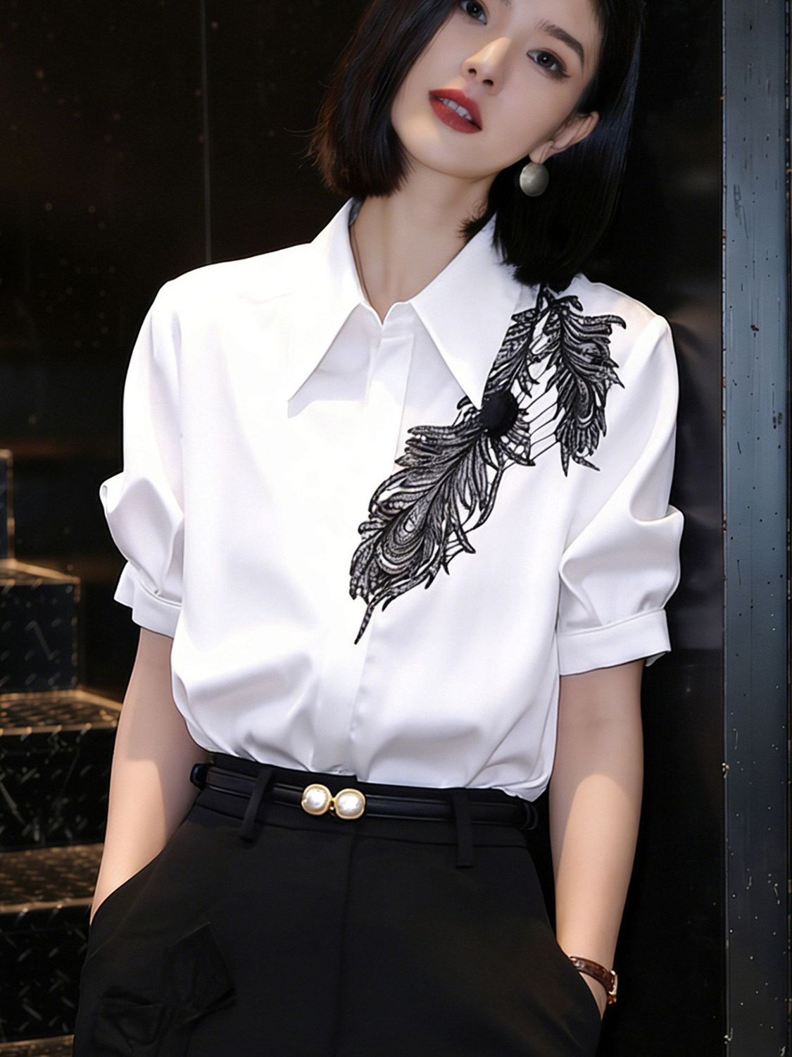 French Style White Short-Sleeved Shirt For Women