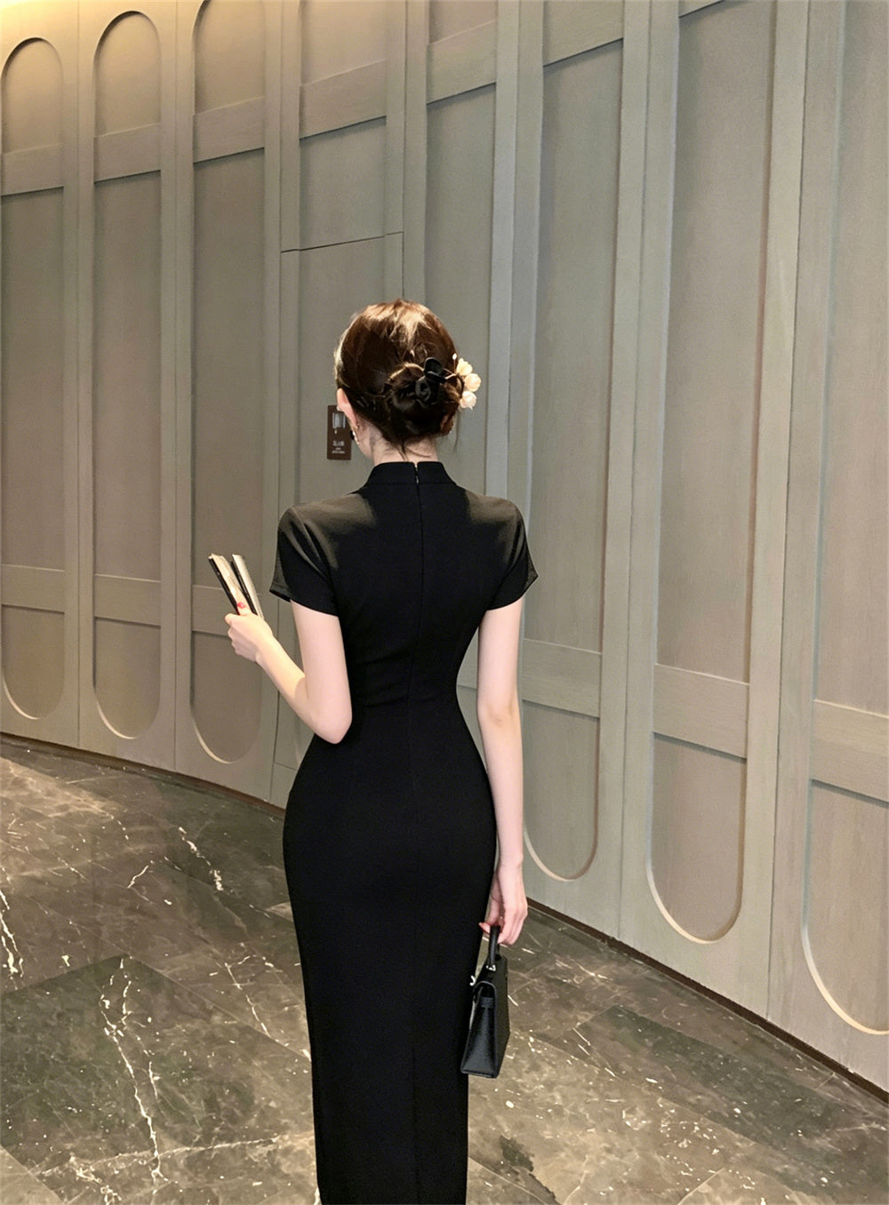 Golden Lily Embroidered Cheongsam Maxi Dress