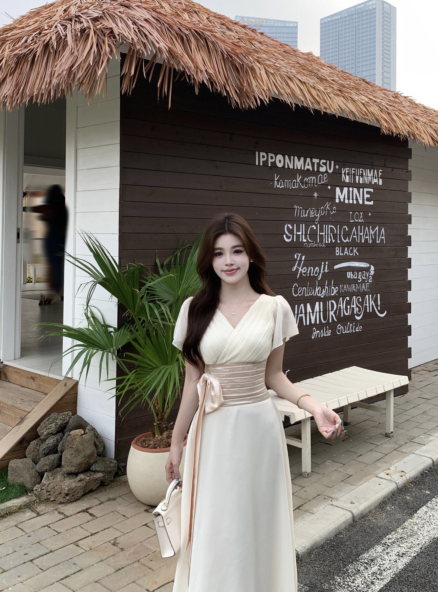 Vintage Style Chiffon Dress With Ruched Waist