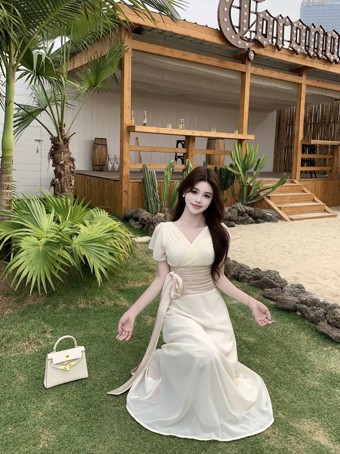 Vintage Style Chiffon Dress With Ruched Waist