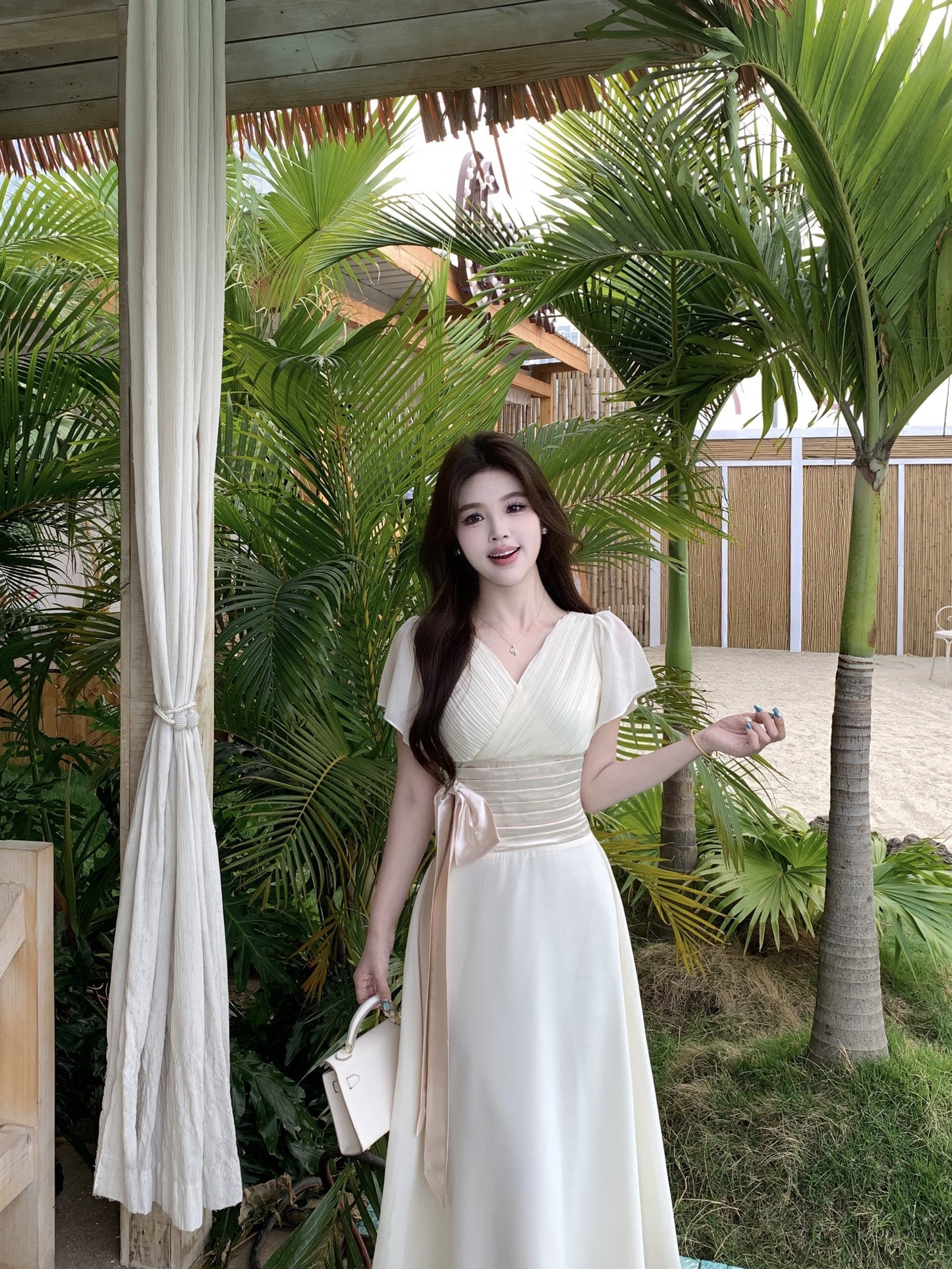 Vintage Style Chiffon Dress With Ruched Waist