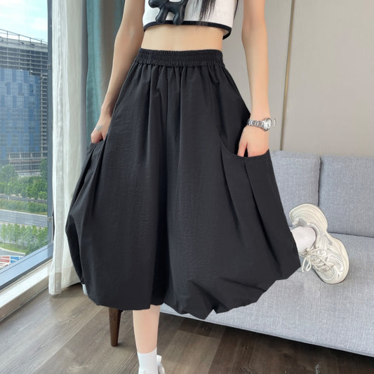 High-Waisted Bubble Hem Wide-Leg Capri Pants