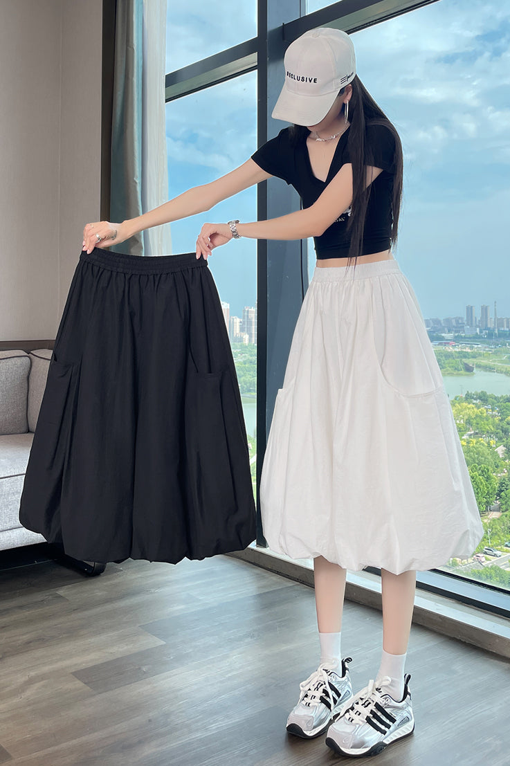 High-Waisted Bubble Hem Wide-Leg Capri Pants