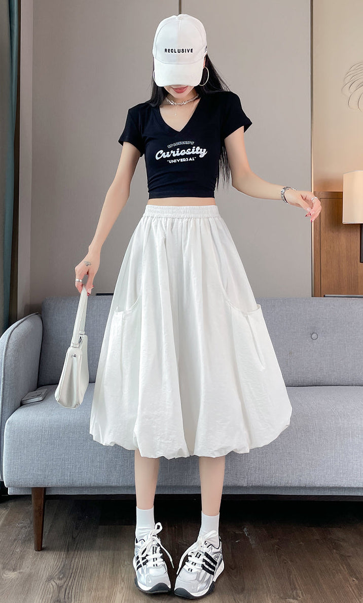 High-Waisted Bubble Hem Wide-Leg Capri Pants
