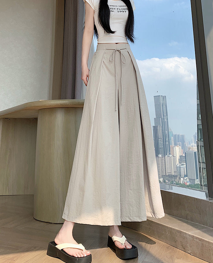 High-Waist Flowy Wide-Leg Pants with Drawstring Tie Waist