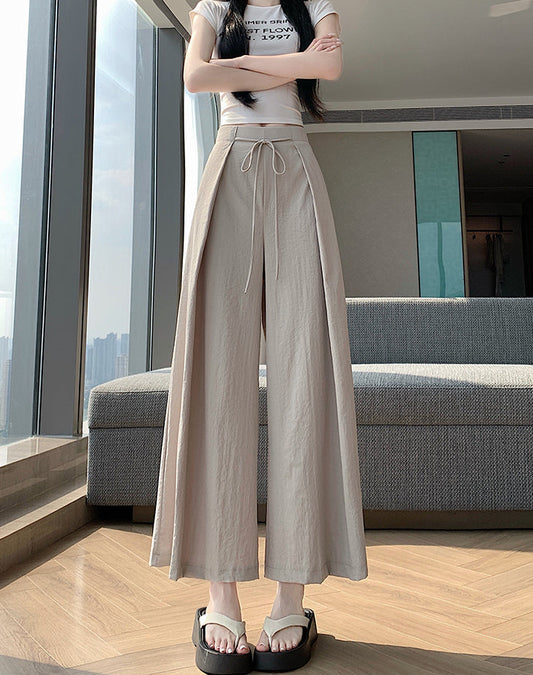 High-Waist Flowy Wide-Leg Pants with Drawstring Tie Waist