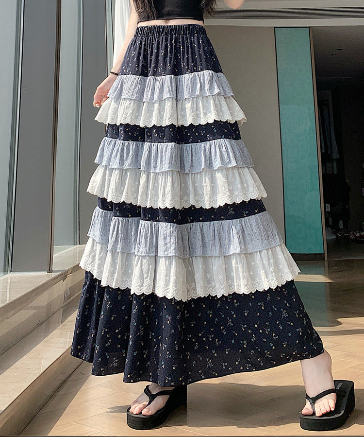Multi-Layer Patchwork Flowy Long Skirt