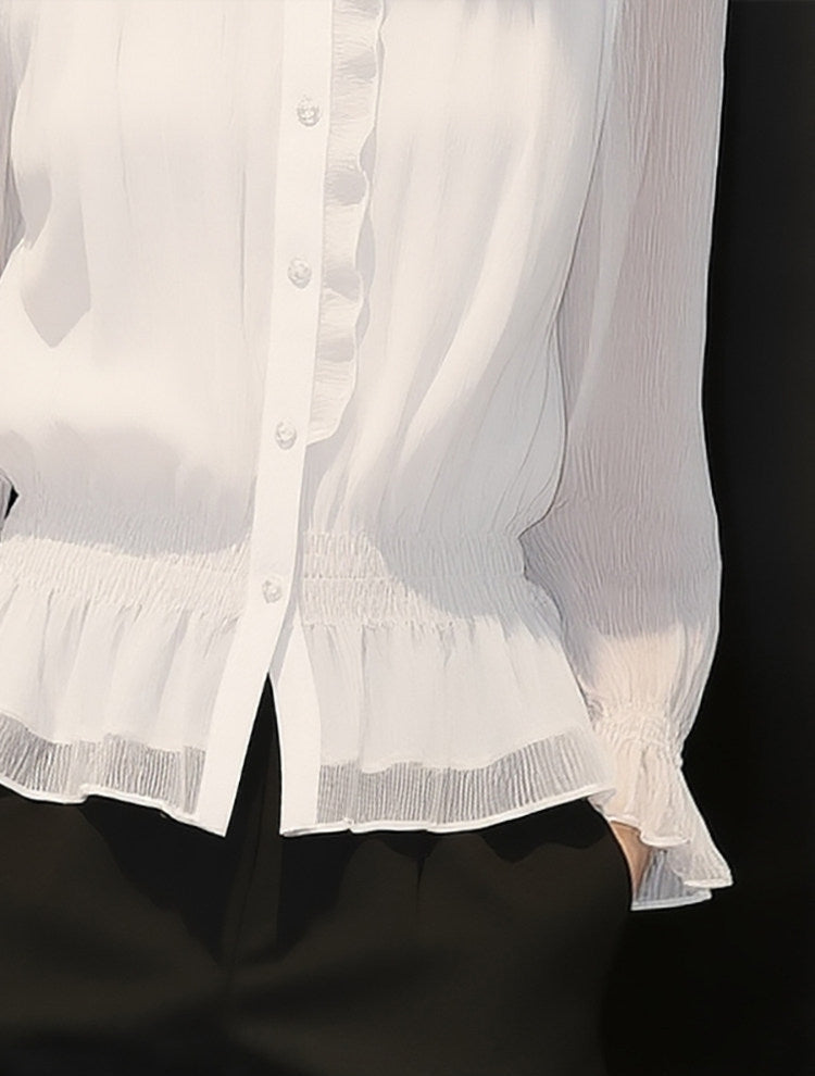 High-Neck Accordion Pleat Office Blouse