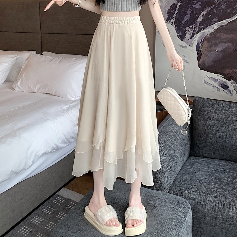 High Waist Chiffon Layered Midi Skirt