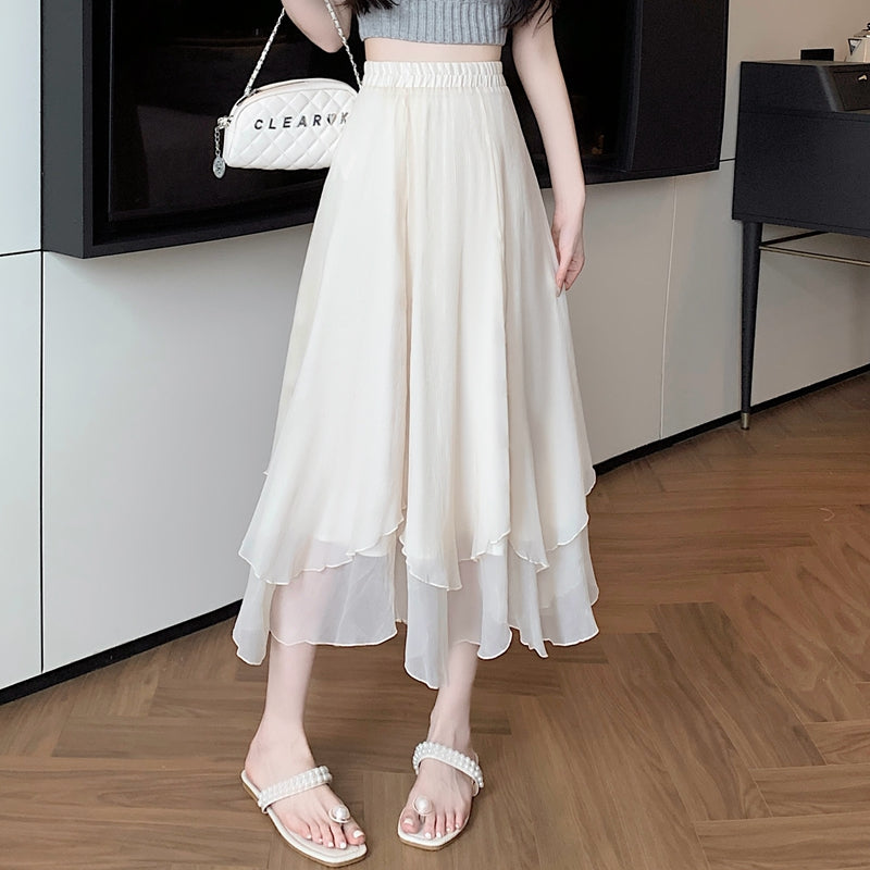 High Waist Chiffon Layered Midi Skirt