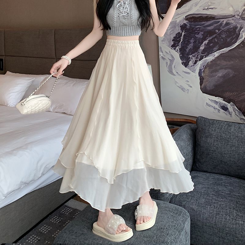 High Waist Chiffon Layered Midi Skirt