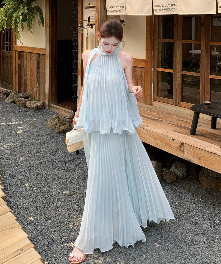 Iris Pleated Halter Two-Piece Set
