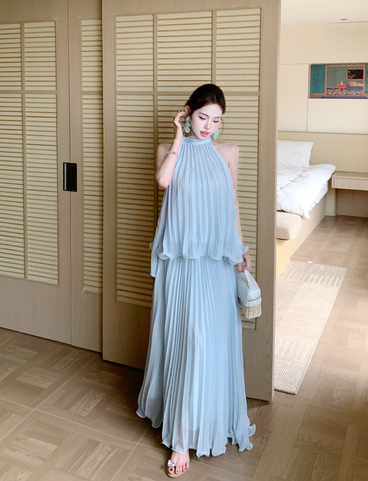 Iris Pleated Halter Two-Piece Set