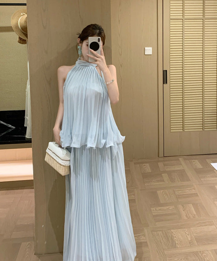 Iris Pleated Halter Two-Piece Set