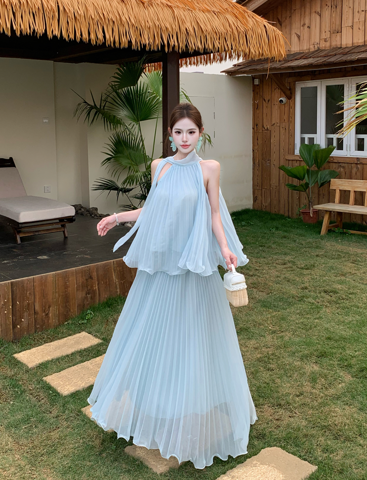 Iris Pleated Halter Two-Piece Set